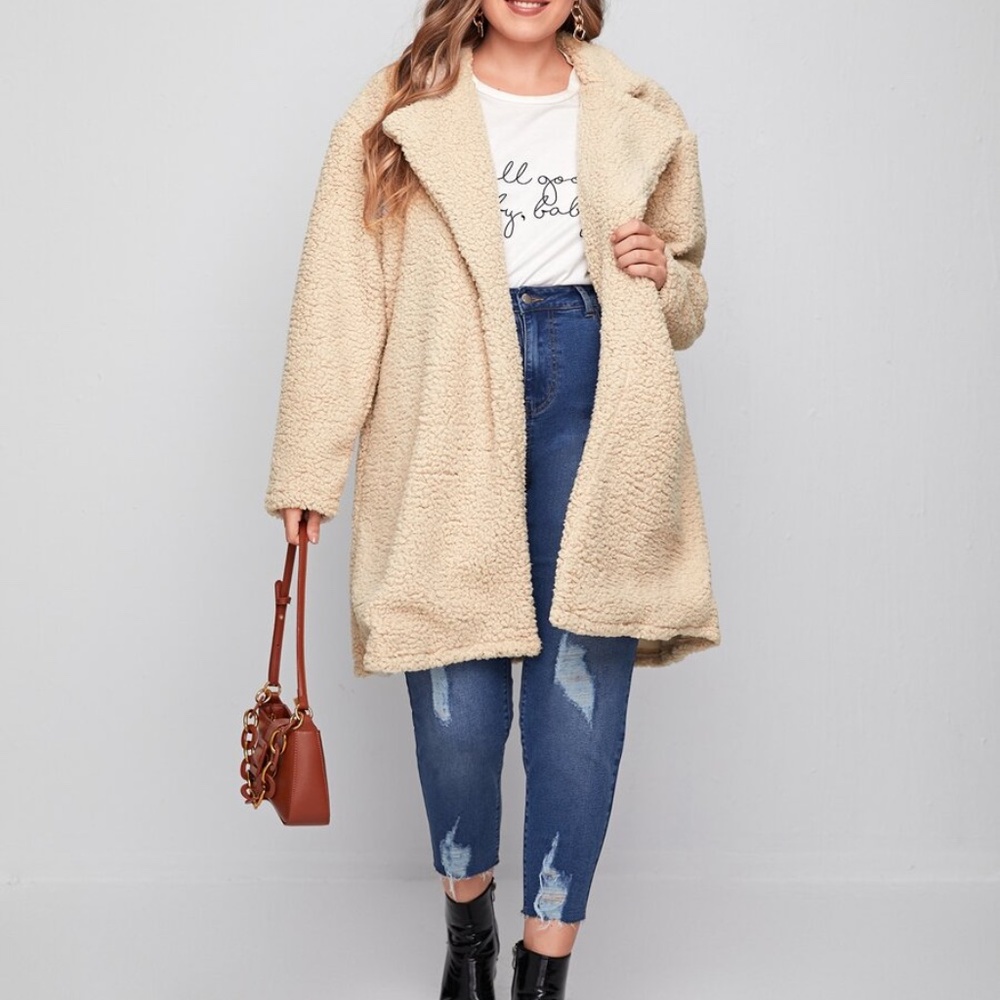 PLUS cream open front trench pea coat long fall - Picture 4 of 5